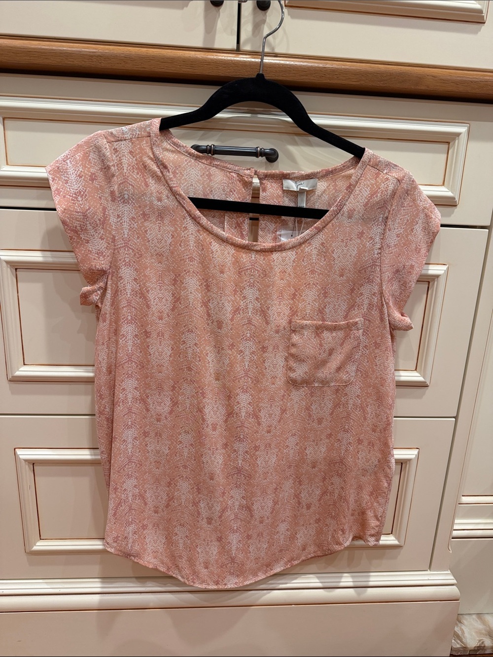 Joie Peach-Pink Patterned Short-Sleeve Scoop Neck Top